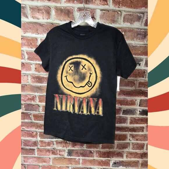 Nirvana Gradient Smiley Logo T-Shirt | Unisex 3XL | Black Band Tee | 100% Cotton - Picture 1 of 5